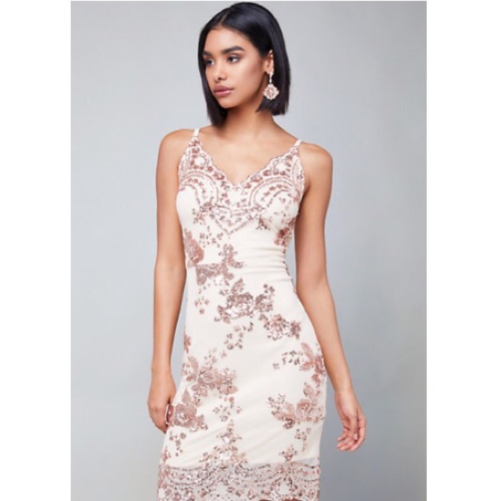 Brand New Bebe Rose Gold/Nude Bodycon Dress